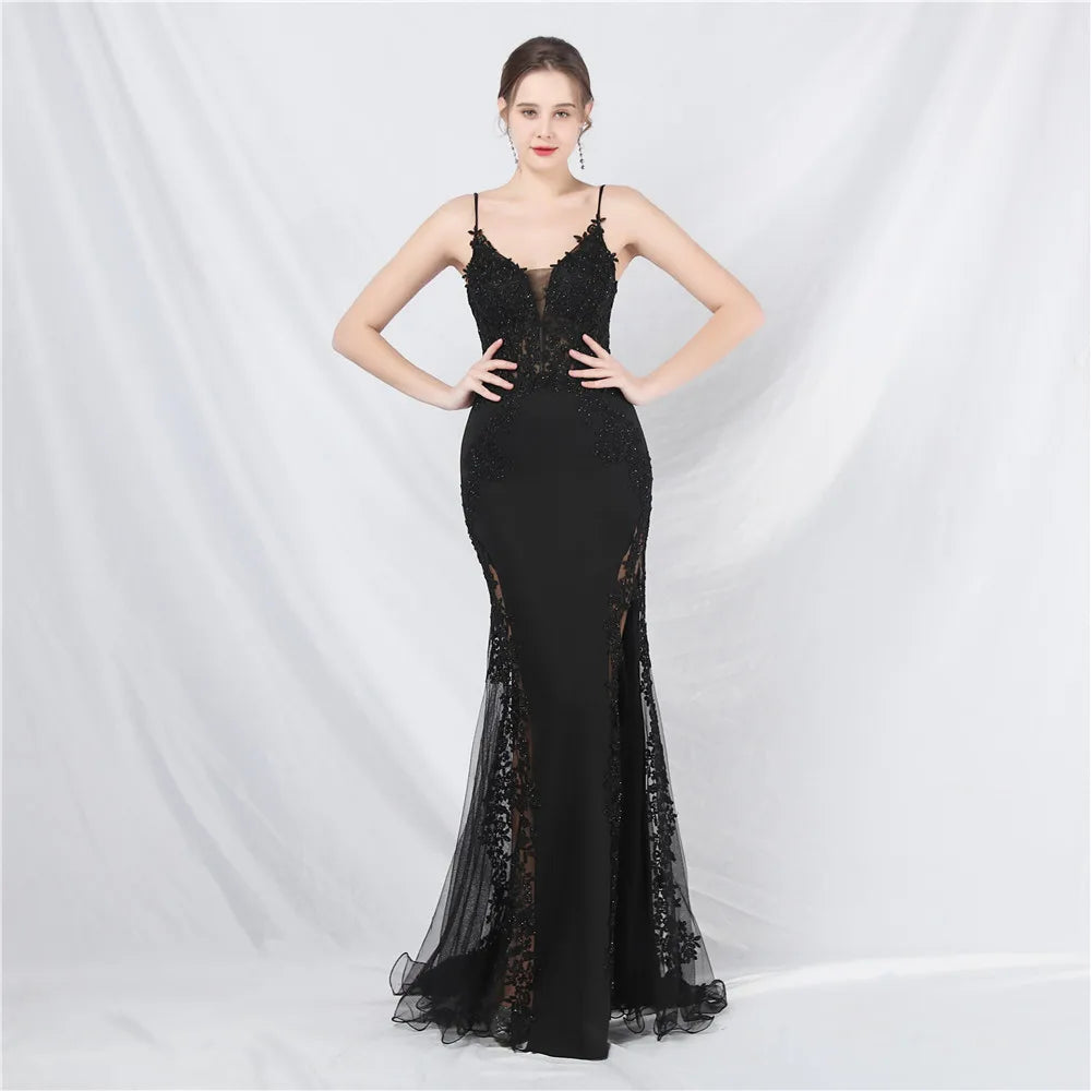 Appliques Party Evening Dress Sexy Slit Evening Dress Women Long Prom Dress