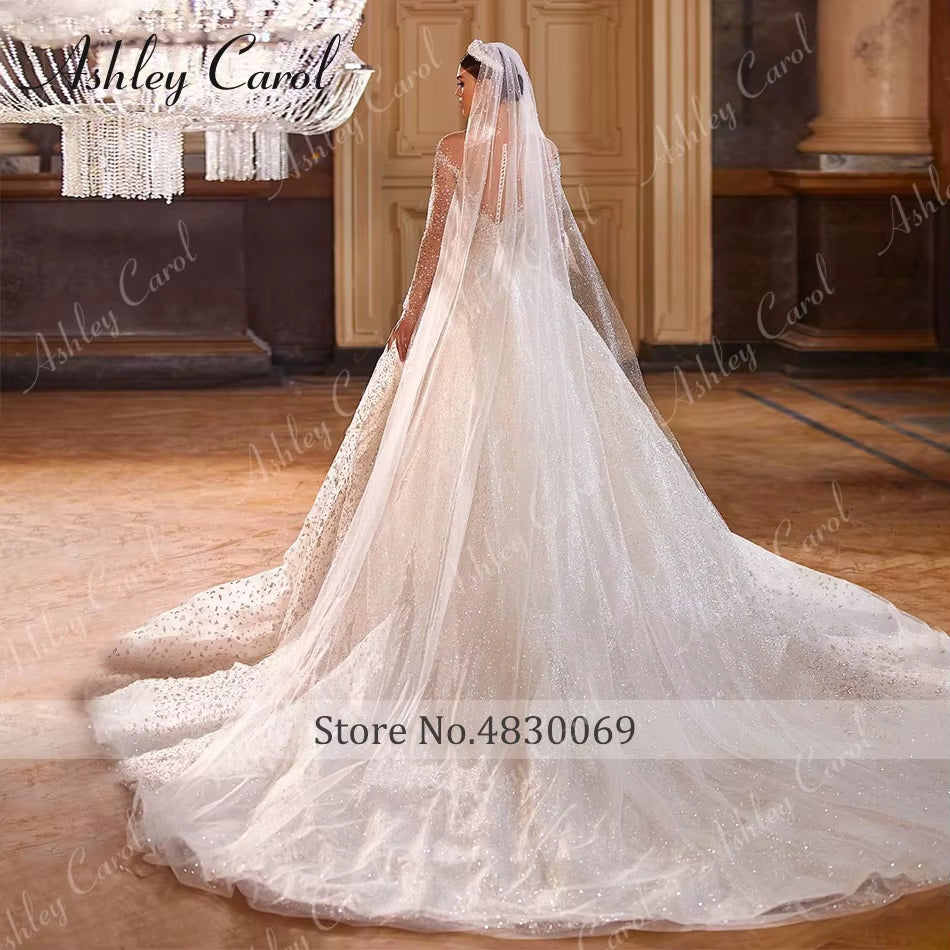 Luxury Wedding Dresses for Women Real Photos Long Sleeve Princess Sparkling Beaded Bridal Dress Vestidos De Novia