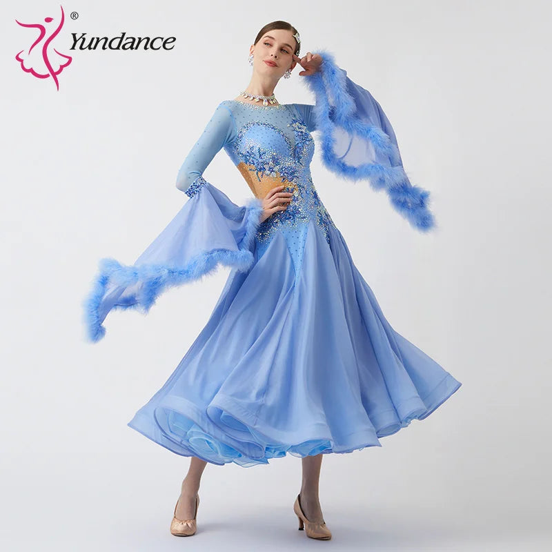 B-23151 Women Modern Dance Rhinestone Color Diversity Dress Ballroom National Standard Waltz Competition Performance
