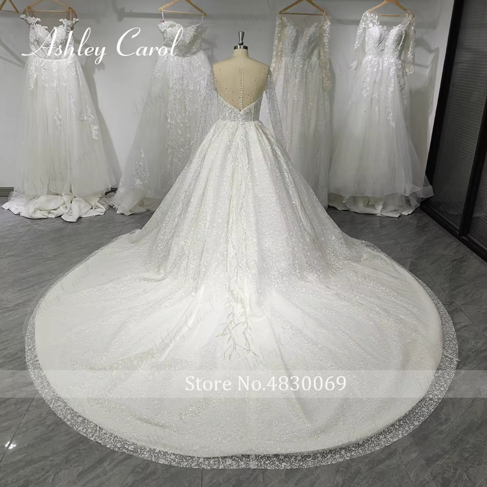 Luxury Wedding Dresses for Women Real Photos Long Sleeve Princess Sparkling Beaded Bridal Dress Vestidos De Novia