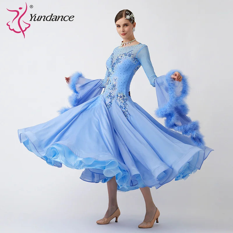 B-23151 Women Modern Dance Rhinestone Color Diversity Dress Ballroom National Standard Waltz Competition Performance