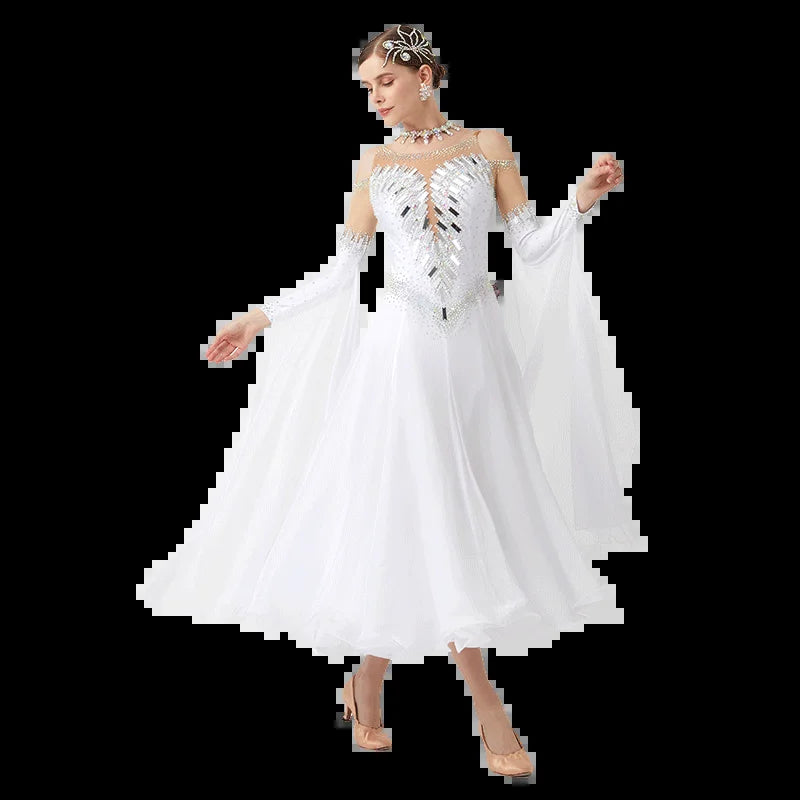 B-23119 New Women Modern Dance Rhinestone Color Diversity Dress Ballroom National Standard Waltz Competition Performance