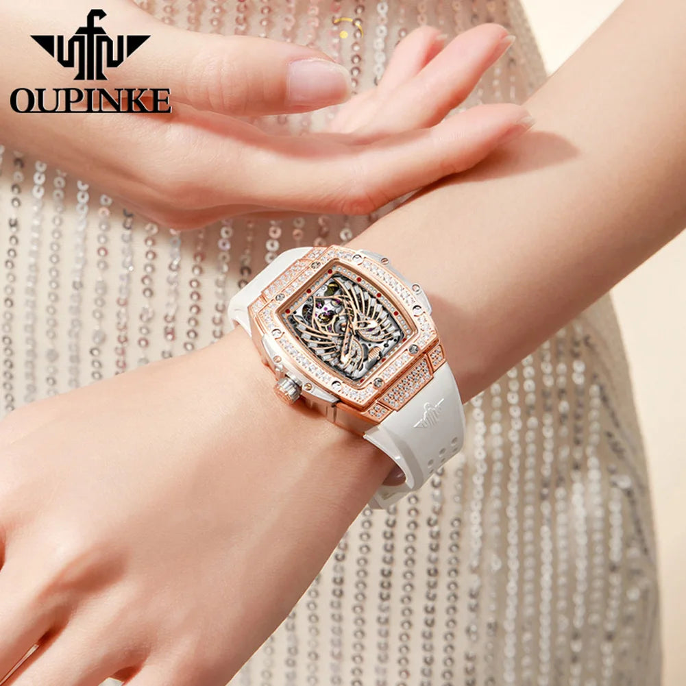 3225 Women'S Watch Luxury Brand All Diamond Automatic Mechanical Watch Classic Silicone Waterproof Elegant Women'S Watch
