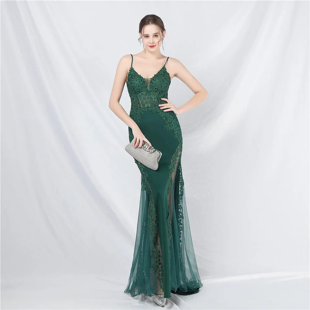 Appliques Party Evening Dress Sexy Slit Evening Dress Women Long Prom Dress