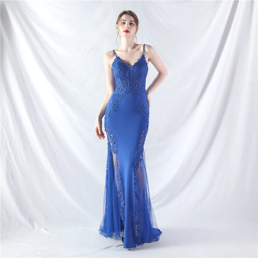 Appliques Party Evening Dress Sexy Slit Evening Dress Women Long Prom Dress