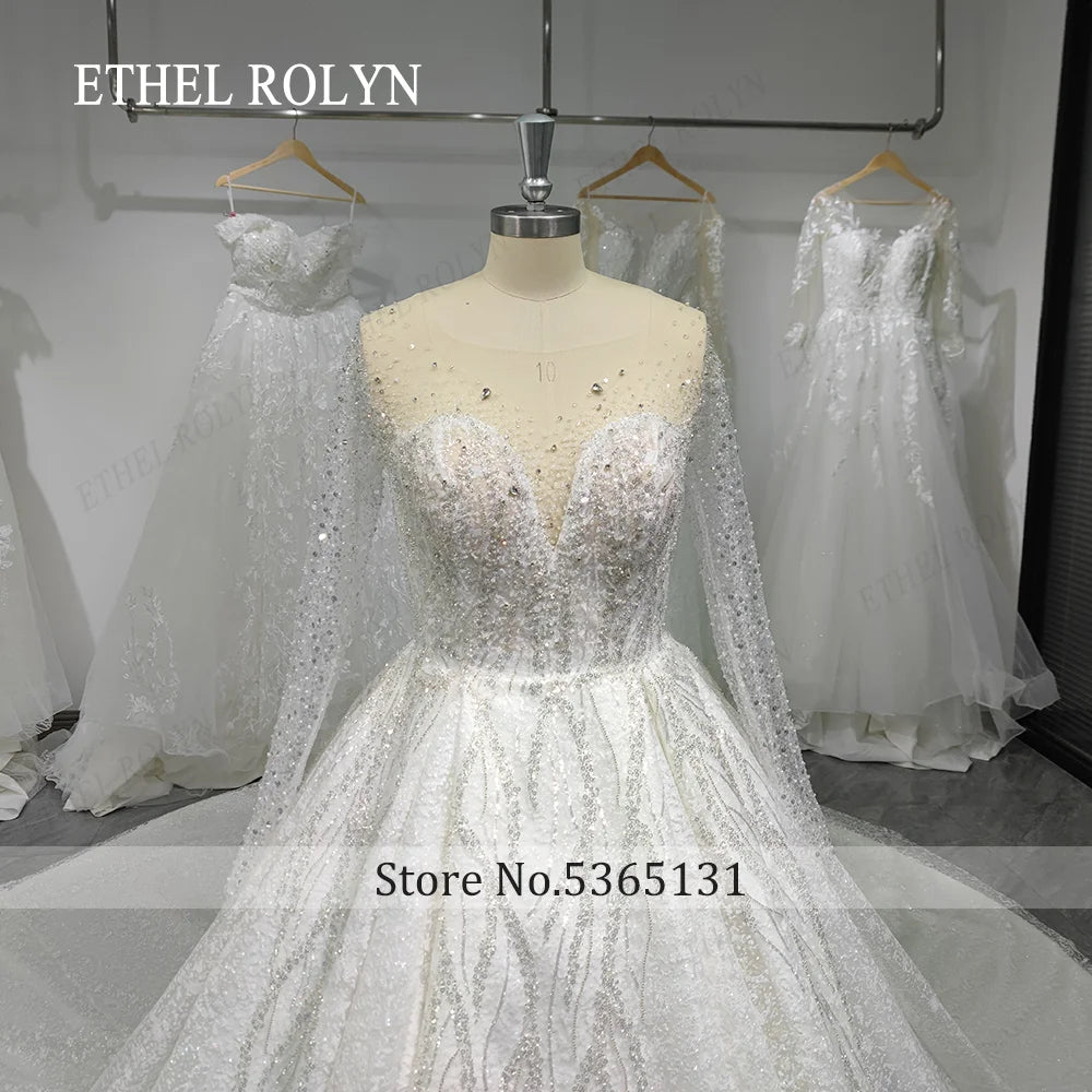 Luxury Wedding Dresses for Women Real Photos Long Sleeve Princess Sparkling Beaded Bridal Dress Vestidos De Novia