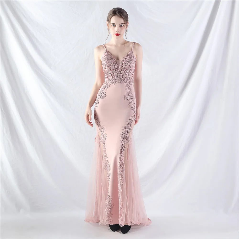Appliques Party Evening Dress Sexy Slit Evening Dress Women Long Prom Dress