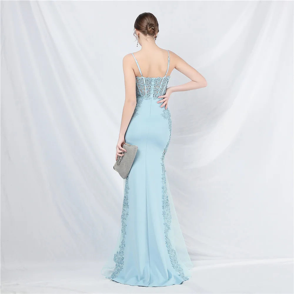 Appliques Party Evening Dress Sexy Slit Evening Dress Women Long Prom Dress