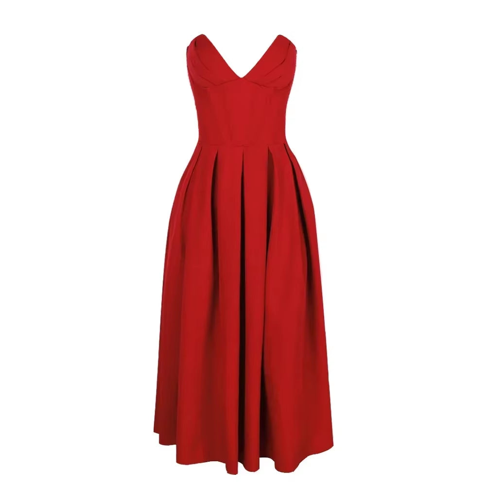 Summer Formal Occasion Strapless Dress Sexy Elegant Fit and Flare Birthday Party Dresses Red Women'S Clothing
