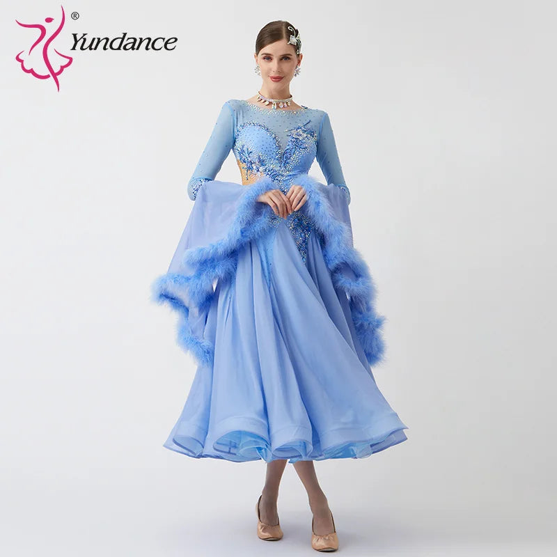 B-23151 Women Modern Dance Rhinestone Color Diversity Dress Ballroom National Standard Waltz Competition Performance