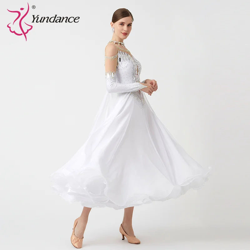 B-23119 New Women Modern Dance Rhinestone Color Diversity Dress Ballroom National Standard Waltz Competition Performance