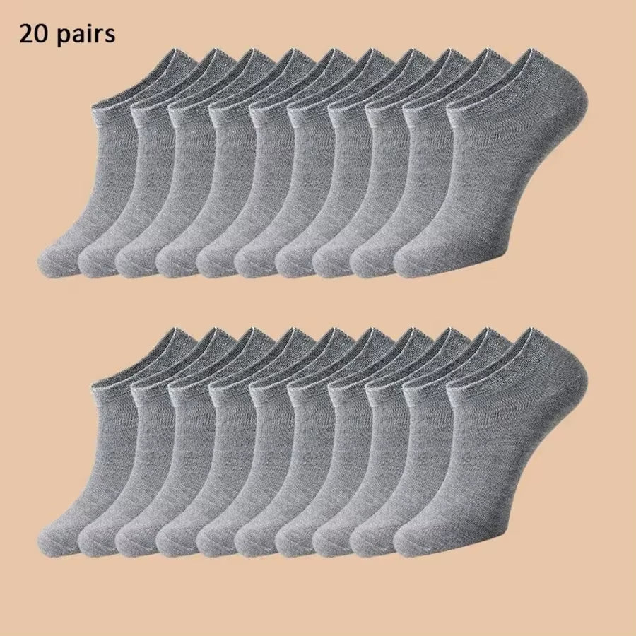 10/12/20/40 Pairs Men Boat Socks Business Sport Sweat Absorption Mature Summer Autumn Solid Color Soft Non Pilling Ankle Socks