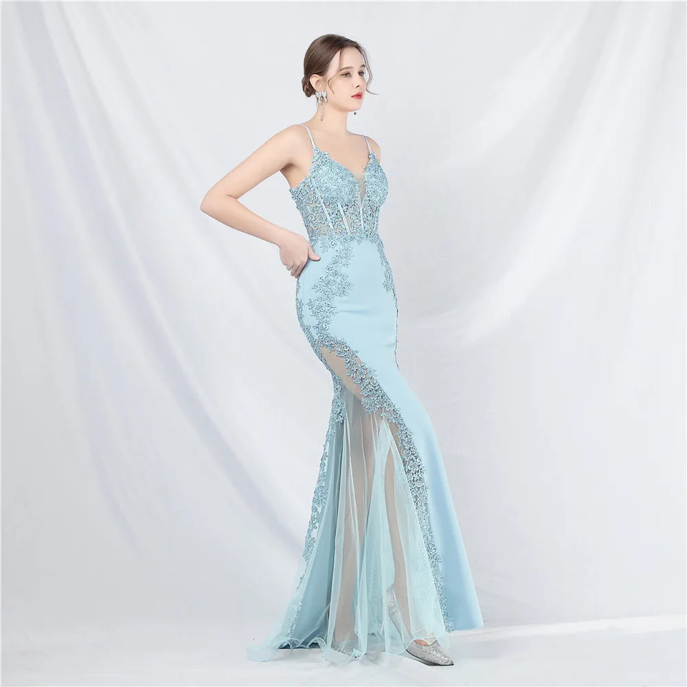 Appliques Party Evening Dress Sexy Slit Evening Dress Women Long Prom Dress