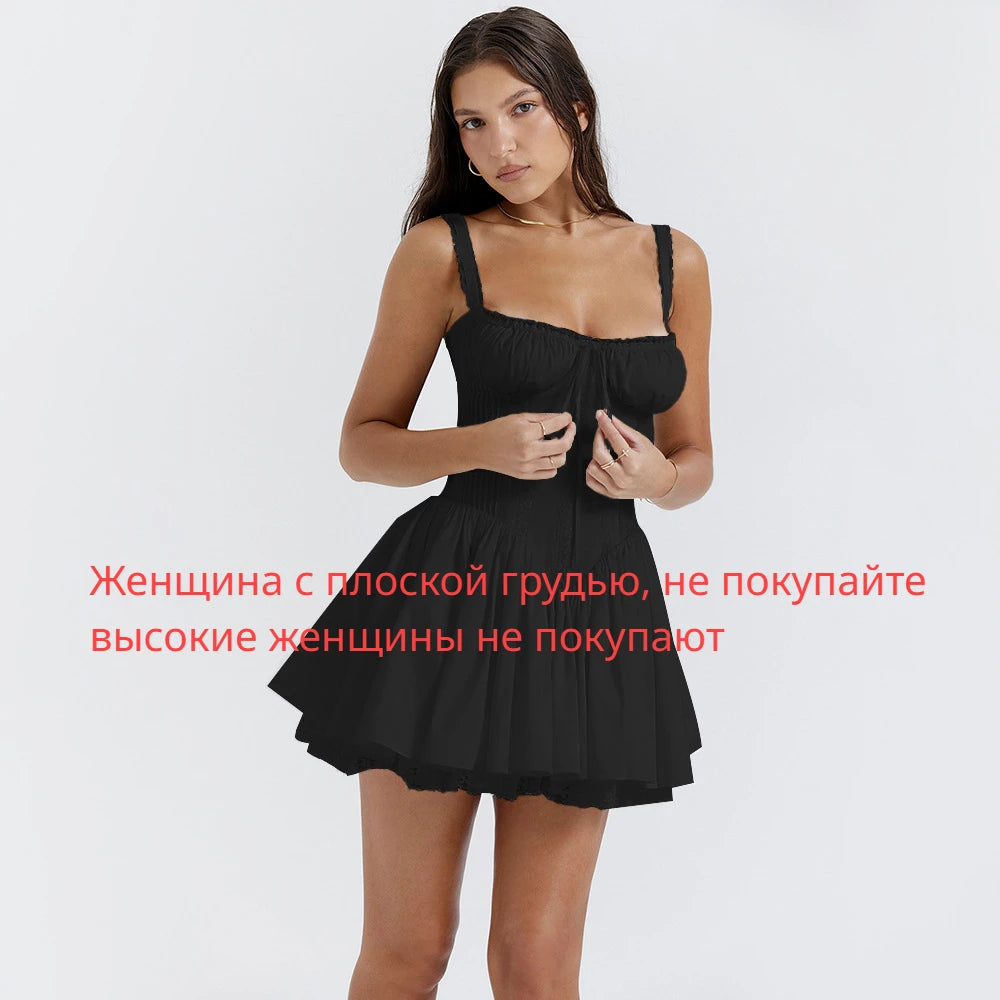 Mingmingxi Sexy Spaghetti Strap Corset Dress Elegant Fluffy Party Dresses Slim a Line Lace up Dress Cotton Women Clothing
