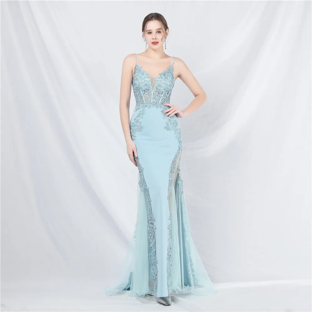 Appliques Party Evening Dress Sexy Slit Evening Dress Women Long Prom Dress