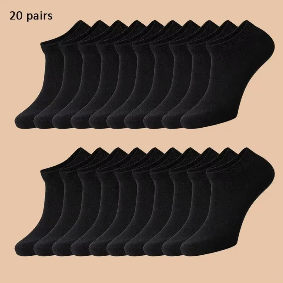 10/12/20/40 Pairs Men Boat Socks Business Sport Sweat Absorption Mature Summer Autumn Solid Color Soft Non Pilling Ankle Socks