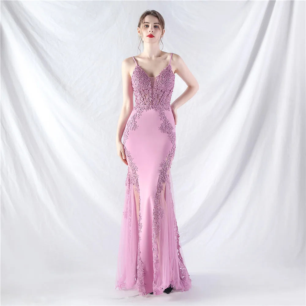 Appliques Party Evening Dress Sexy Slit Evening Dress Women Long Prom Dress