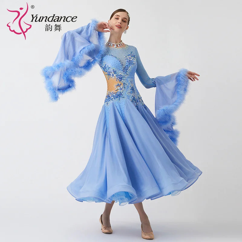 B-23151 Women Modern Dance Rhinestone Color Diversity Dress Ballroom National Standard Waltz Competition Performance