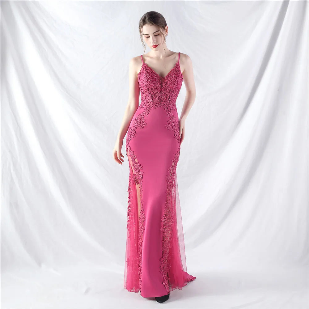 Appliques Party Evening Dress Sexy Slit Evening Dress Women Long Prom Dress