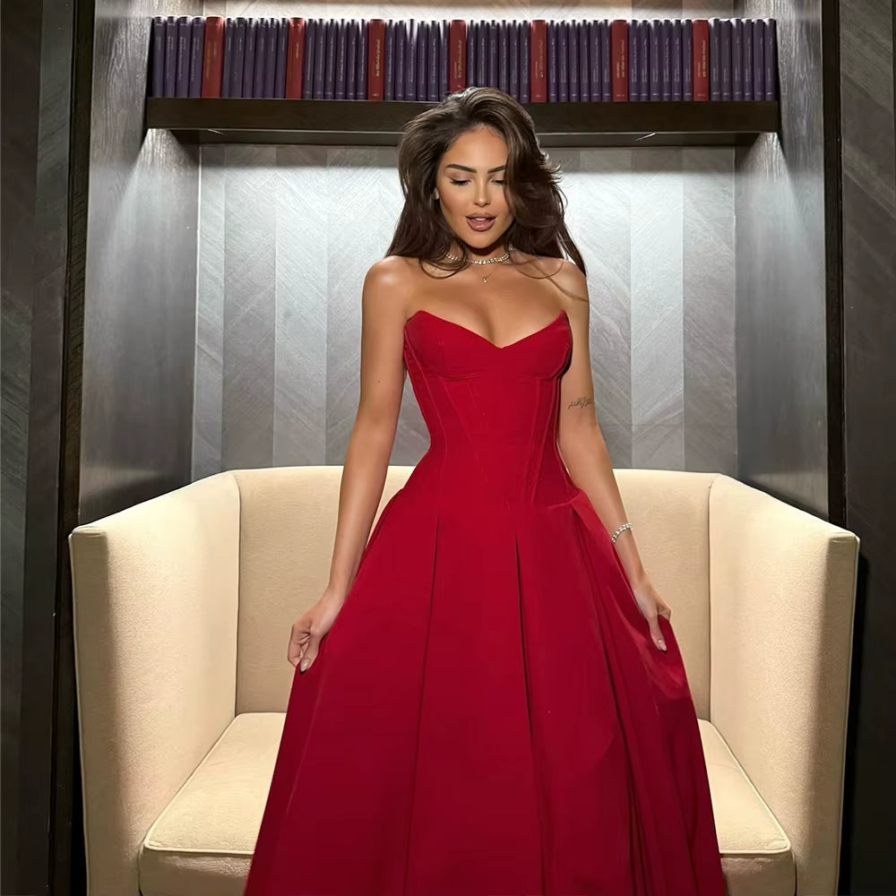 Summer Formal Occasion Strapless Dress Sexy Elegant Fit and Flare Birthday Party Dresses Red Women'S Clothing