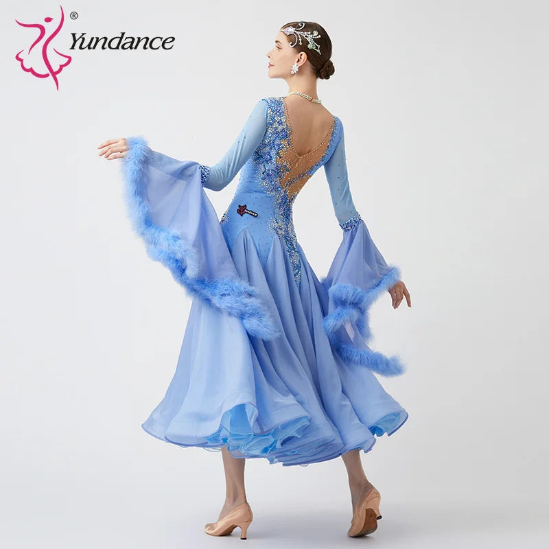 B-23151 Women Modern Dance Rhinestone Color Diversity Dress Ballroom National Standard Waltz Competition Performance