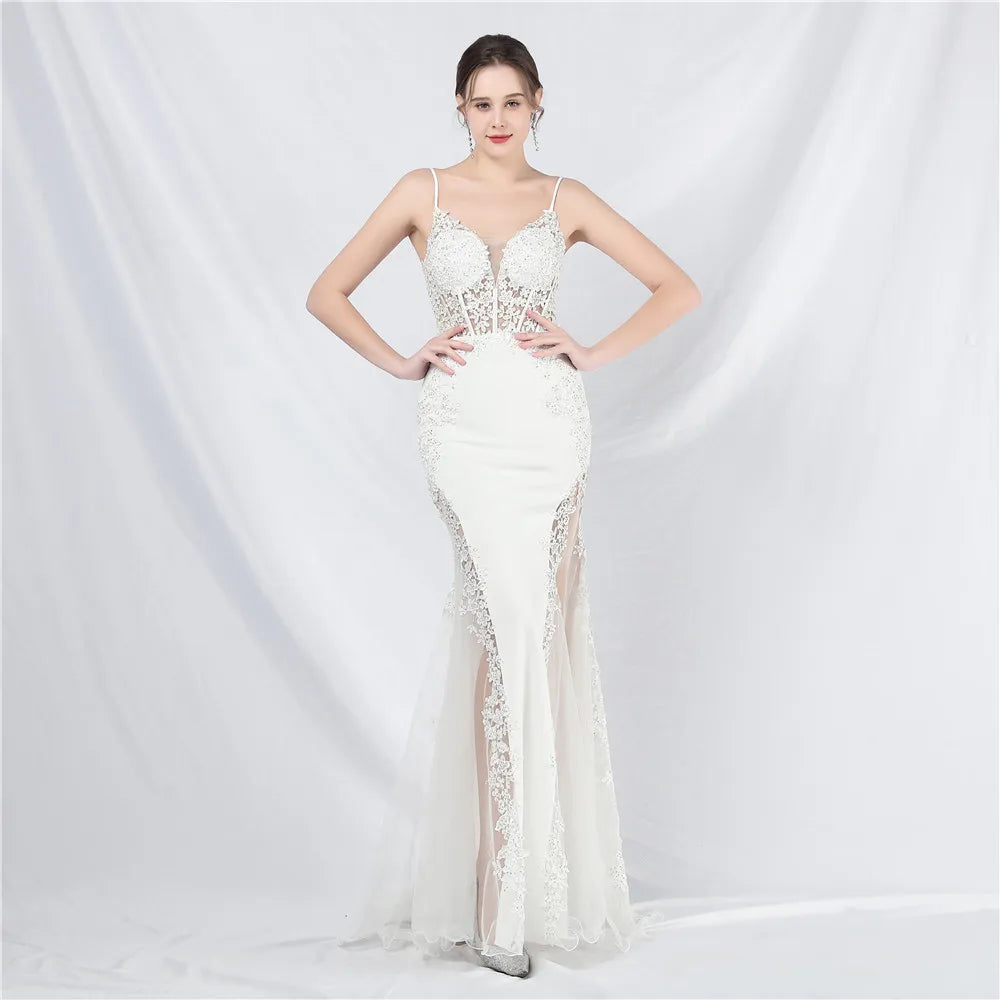 Appliques Party Evening Dress Sexy Slit Evening Dress Women Long Prom Dress