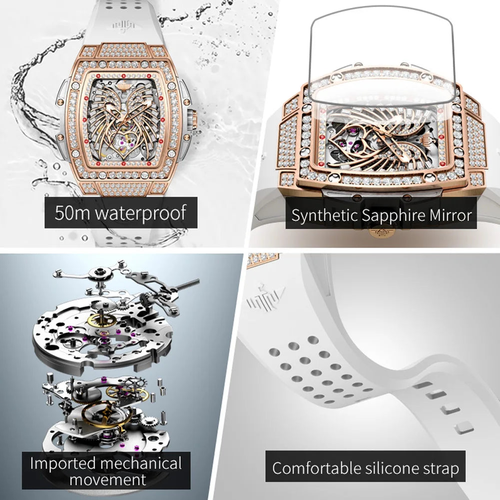 3225 Women'S Watch Luxury Brand All Diamond Automatic Mechanical Watch Classic Silicone Waterproof Elegant Women'S Watch